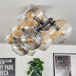 Gastor Plafonnier, Boule lumineuse Ambre, Clair, Fumé, 10 lumières