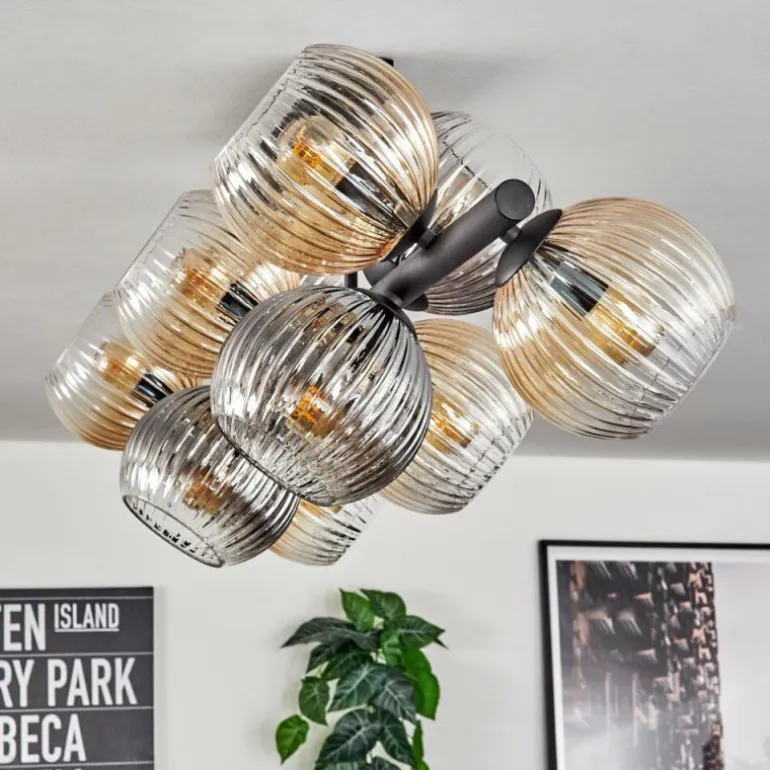 Gastor Plafonnier, Boule lumineuse Ambre, Clair, Fumé, 10 lumières