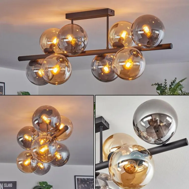 Gastor Plafonnier, Boule lumineuse Ambre, Fumé, 8 lumières