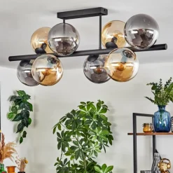 Gastor Plafonnier, Boule lumineuse Ambre, Fumé, 8 lumières