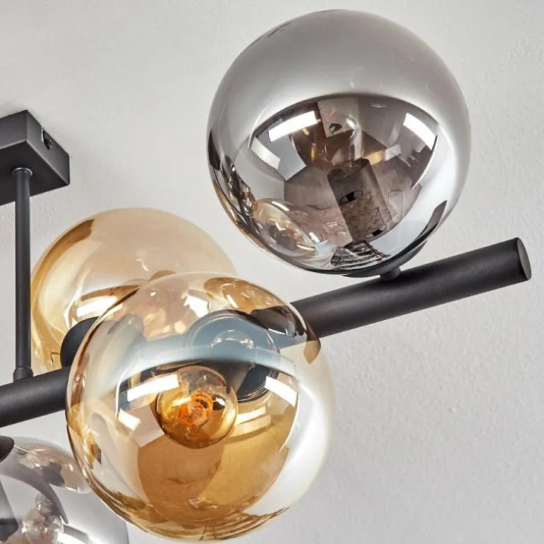 Gastor Plafonnier, Boule lumineuse Ambre, Fumé, 8 lumières