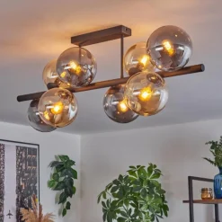 Gastor Plafonnier, Boule lumineuse Ambre, Fumé, 8 lumières