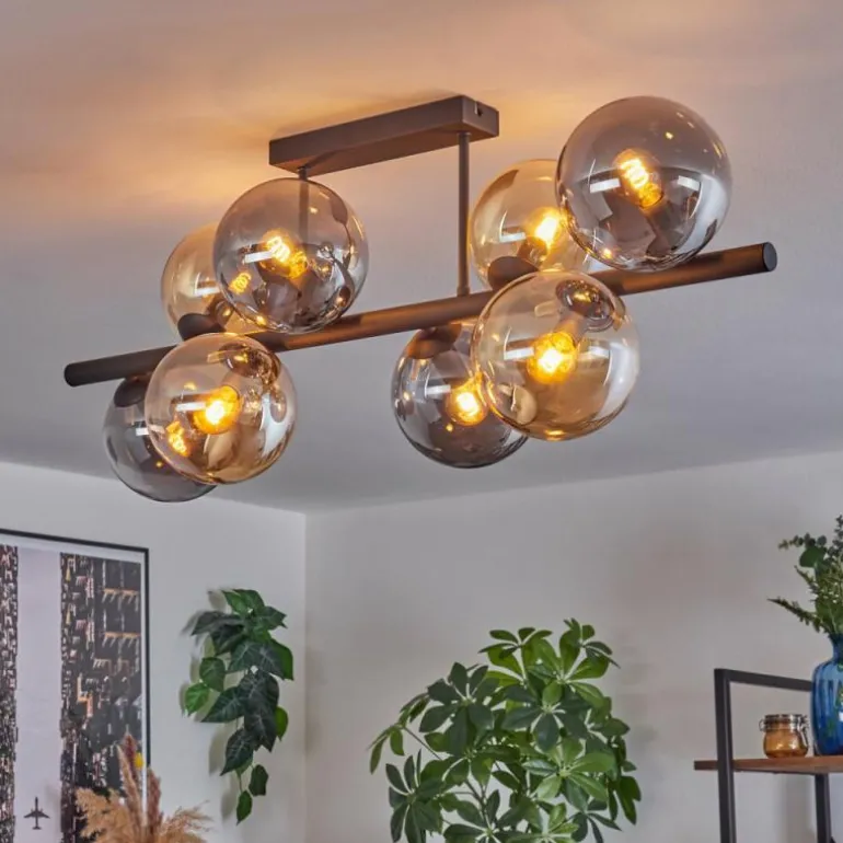 Gastor Plafonnier, Boule lumineuse Ambre, Fumé, 8 lumières