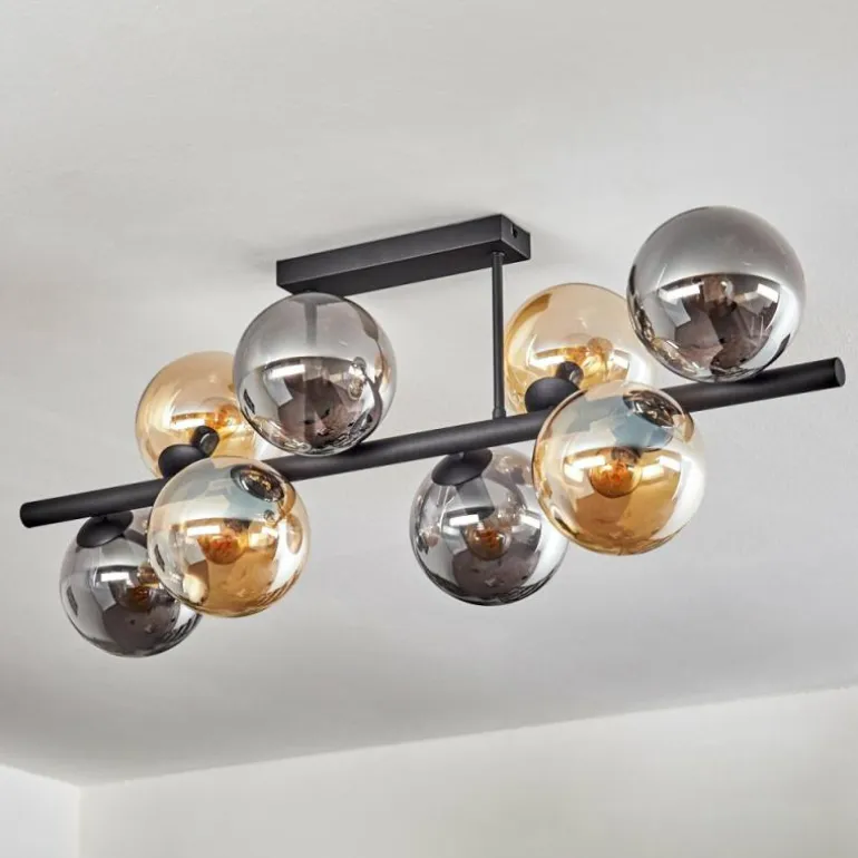 Gastor Plafonnier, Boule lumineuse Ambre, Fumé, 8 lumières