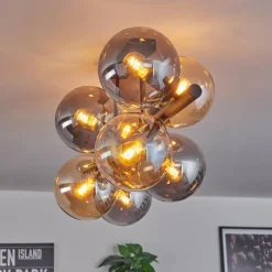 Gastor Plafonnier, Boule lumineuse Ambre, Fumé, 8 lumières