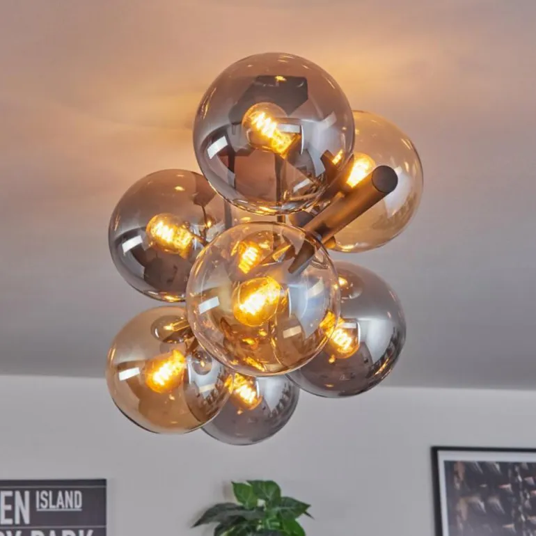 Gastor Plafonnier, Boule lumineuse Ambre, Fumé, 8 lumières