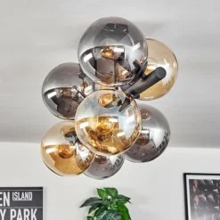 Gastor Plafonnier, Boule lumineuse Ambre, Fumé, 8 lumières