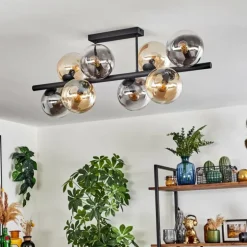 Gastor Plafonnier, Boule lumineuse Ambre, Clair, Fumé, 8 lumières