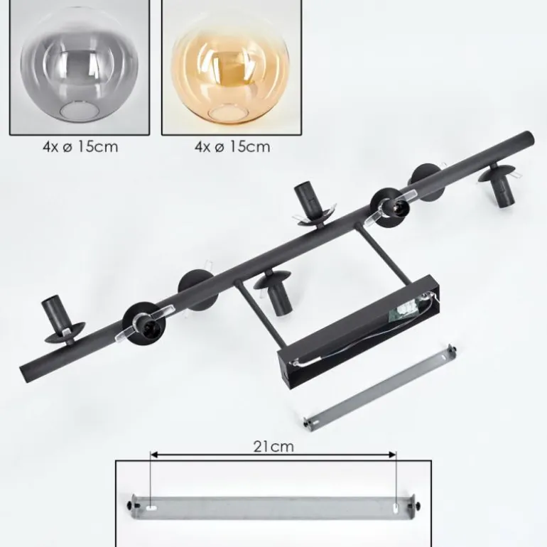 Gastor Plafonnier, Boule lumineuse Ambre, Clair, Fumé, 8 lumières