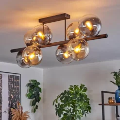 Gastor Plafonnier, Boule lumineuse Ambre, Clair, Fumé, 8 lumières