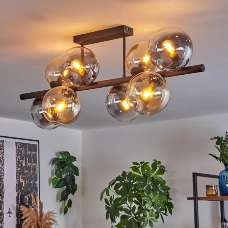 Gastor Plafonnier, Boule lumineuse Ambre, Clair, Fumé, 8 lumières
