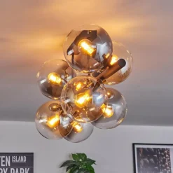 Gastor Plafonnier, Boule lumineuse Ambre, Clair, Fumé, 8 lumières