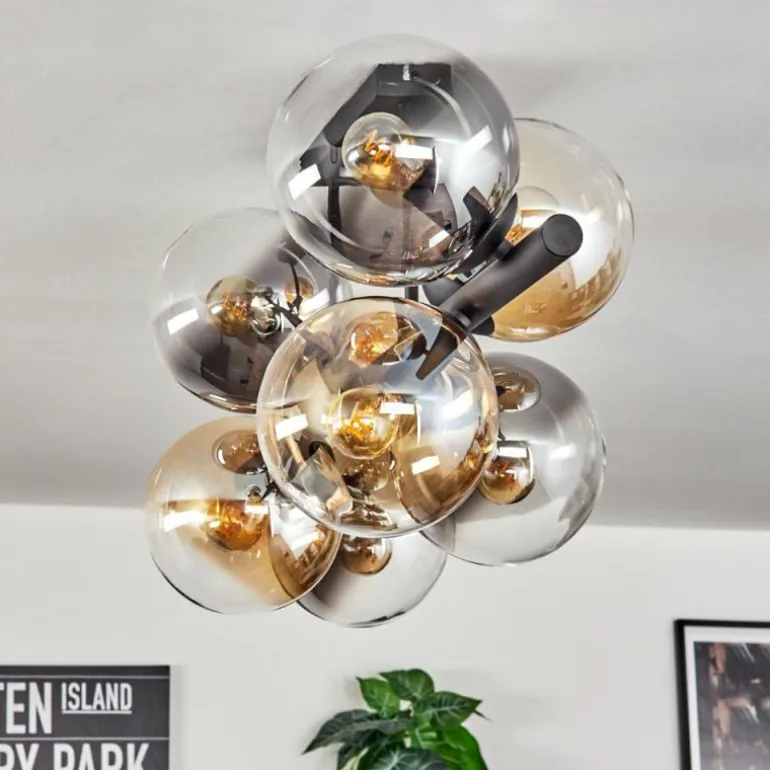 Gastor Plafonnier, Boule lumineuse Ambre, Clair, Fumé, 8 lumières