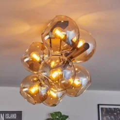 Gastor Plafonnier, Boule lumineuse Ambre, 8 lumières
