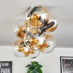 Gastor Plafonnier, Boule lumineuse Ambre, Clair, 8 lumières