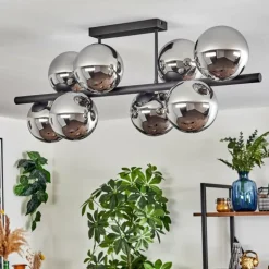 Gastor Plafonnier, Boule lumineuse Chrome, Fumé, 8 lumières