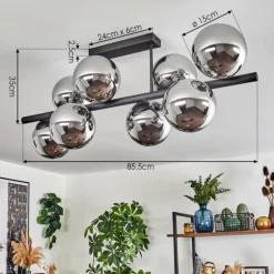 Gastor Plafonnier, Boule lumineuse Chrome, Fumé, 8 lumières