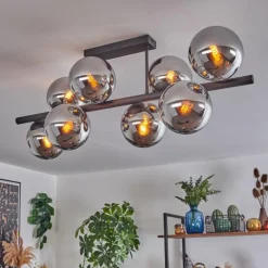 Gastor Plafonnier, Boule lumineuse Chrome, Fumé, 8 lumières