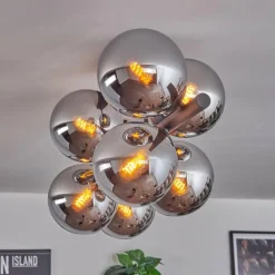 Gastor Plafonnier, Boule lumineuse Chrome, Fumé, 8 lumières