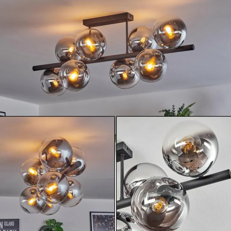 Gastor Plafonnier, Boule lumineuse Chrome, Clair, Fumé, 8 lumières