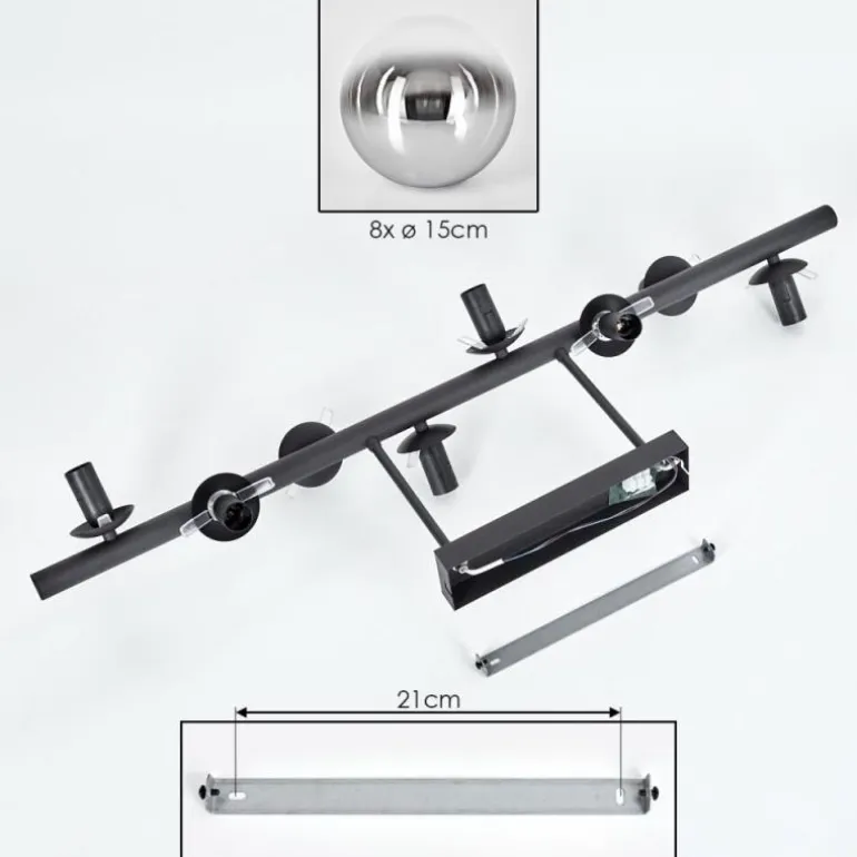 Gastor Plafonnier, Boule lumineuse Chrome, Clair, Fumé, 8 lumières