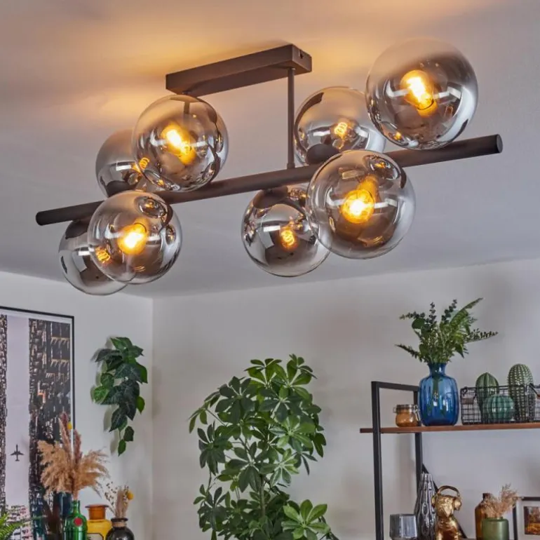 Gastor Plafonnier, Boule lumineuse Chrome, Clair, Fumé, 8 lumières