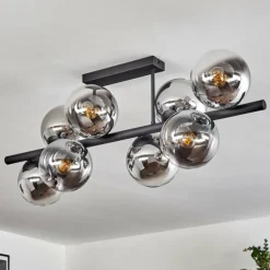 Gastor Plafonnier, Boule lumineuse Chrome, Clair, Fumé, 8 lumières