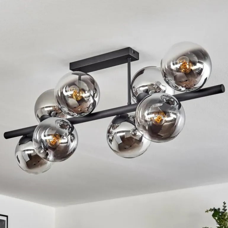 Gastor Plafonnier, Boule lumineuse Chrome, Clair, Fumé, 8 lumières