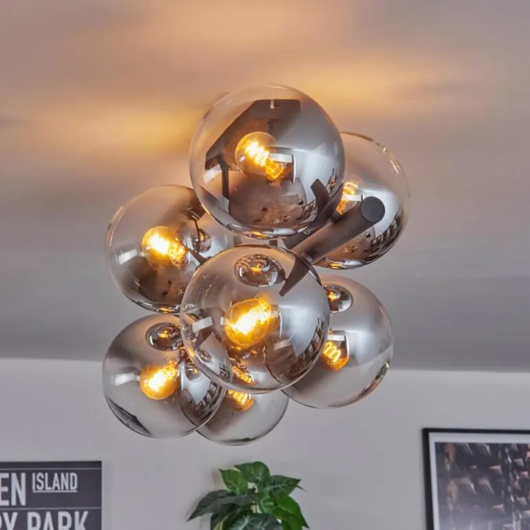 Gastor Plafonnier, Boule lumineuse Chrome, Clair, Fumé, 8 lumières