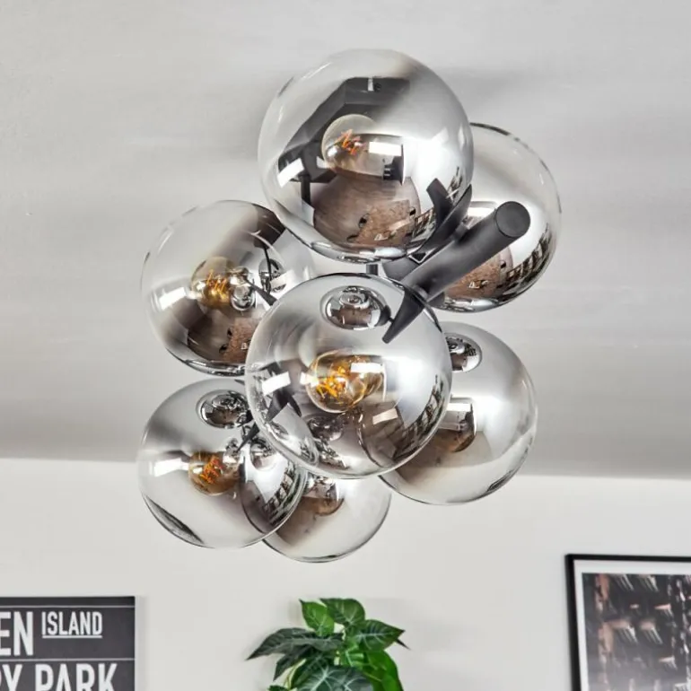 Gastor Plafonnier, Boule lumineuse Chrome, Clair, Fumé, 8 lumières