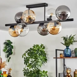 Gastor Plafonnier, Boule lumineuse Ambre, Clair, Fumé, 8 lumières