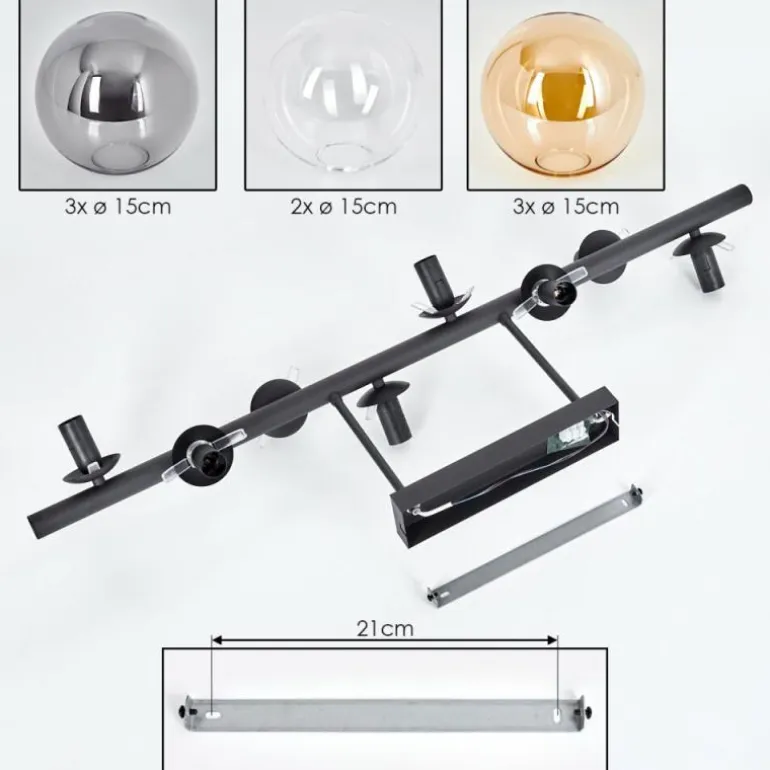 Gastor Plafonnier, Boule lumineuse Ambre, Clair, Fumé, 8 lumières