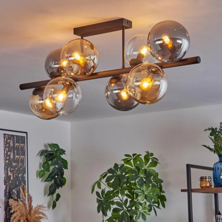 Gastor Plafonnier, Boule lumineuse Ambre, Clair, Fumé, 8 lumières