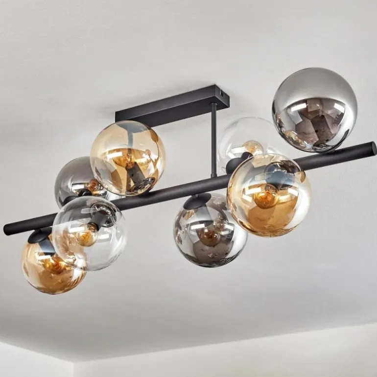 Gastor Plafonnier, Boule lumineuse Ambre, Clair, Fumé, 8 lumières
