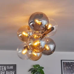 Gastor Plafonnier, Boule lumineuse Ambre, Clair, Fumé, 8 lumières