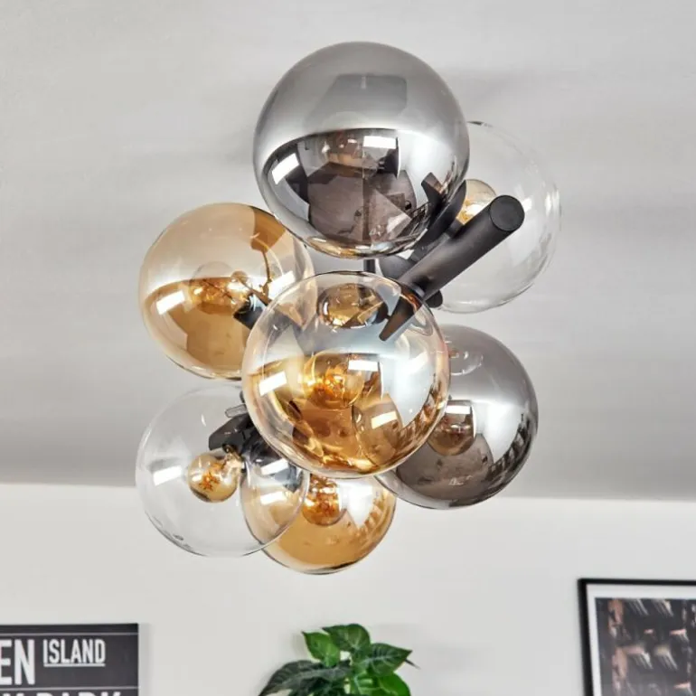 Gastor Plafonnier, Boule lumineuse Ambre, Clair, Fumé, 8 lumières