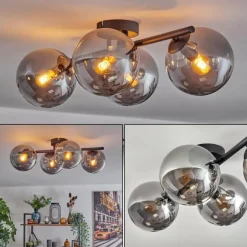 Gastor Plafonnier, Boule lumineuse Chrome, Fumé, 4 lumières