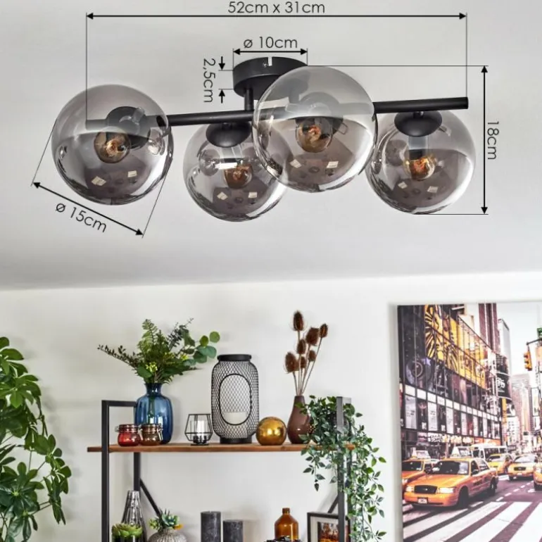 Gastor Plafonnier, Boule lumineuse Chrome, Fumé, 4 lumières