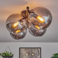 Gastor Plafonnier, Boule lumineuse Chrome, Fumé, 4 lumières