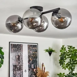 Gastor Plafonnier, Boule lumineuse Chrome, Fumé, 4 lumières