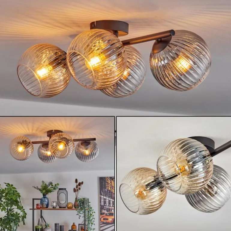 Gastor Plafonnier, Boule lumineuse Ambre, Clair, Fumé, 4 lumières