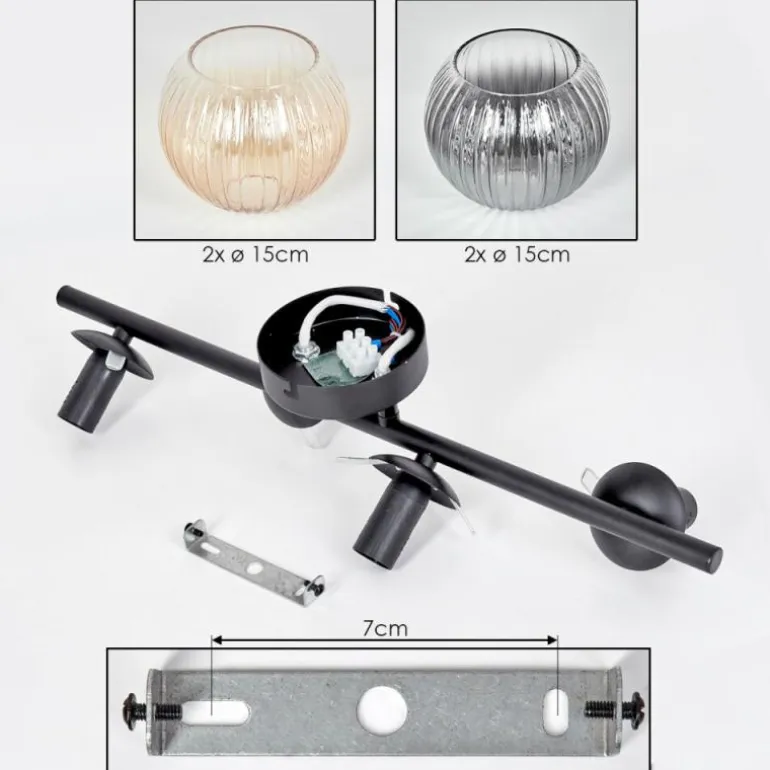 Gastor Plafonnier, Boule lumineuse Ambre, Clair, Fumé, 4 lumières