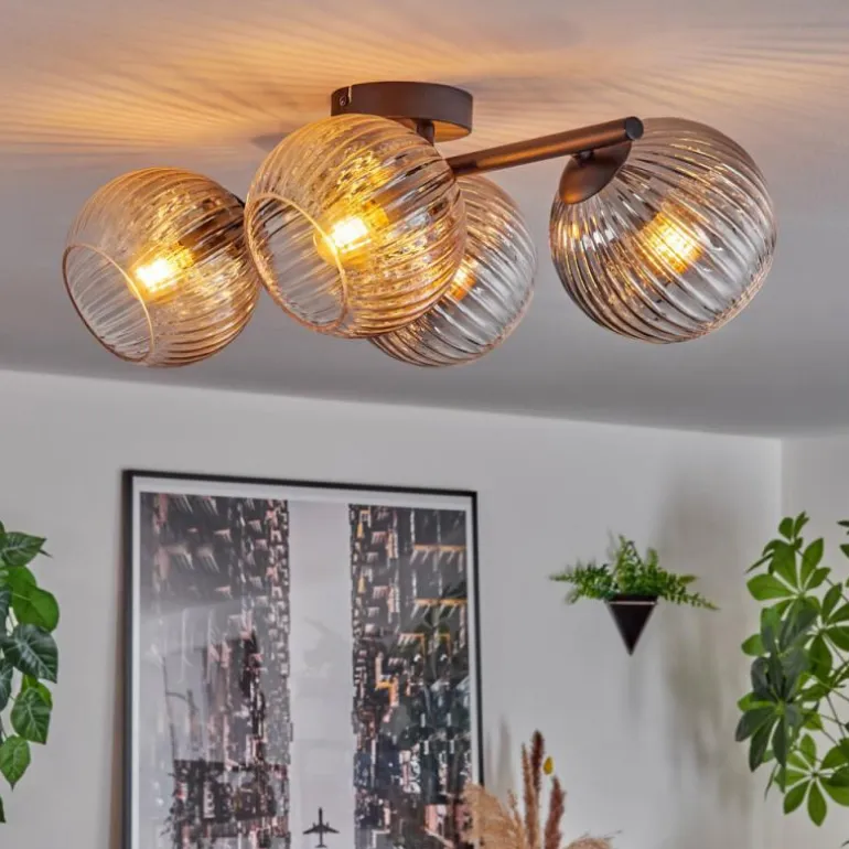 Gastor Plafonnier, Boule lumineuse Ambre, Clair, Fumé, 4 lumières