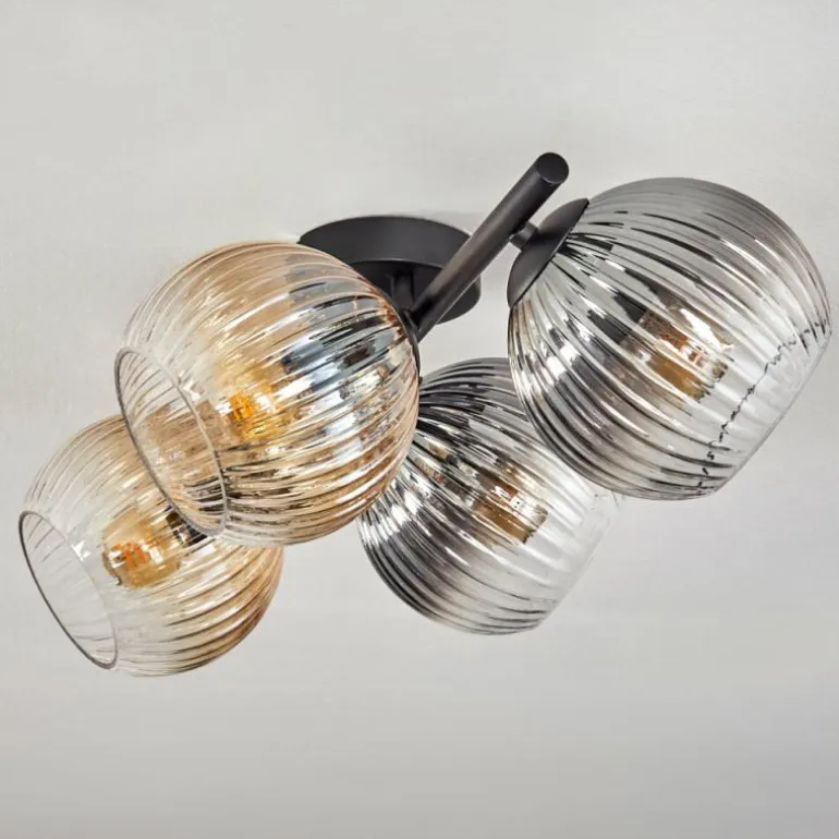 Gastor Plafonnier, Boule lumineuse Ambre, Clair, Fumé, 4 lumières
