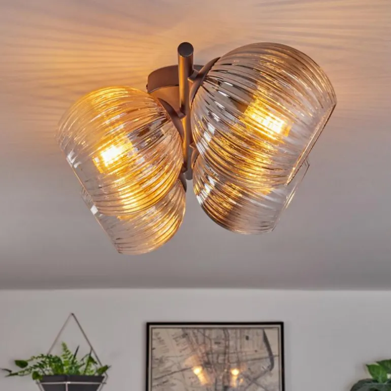 Gastor Plafonnier, Boule lumineuse Ambre, Clair, Fumé, 4 lumières