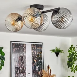 Gastor Plafonnier, Boule lumineuse Ambre, Clair, Fumé, 4 lumières