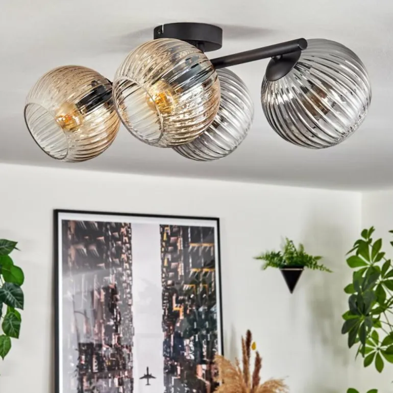 Gastor Plafonnier, Boule lumineuse Ambre, Clair, Fumé, 4 lumières