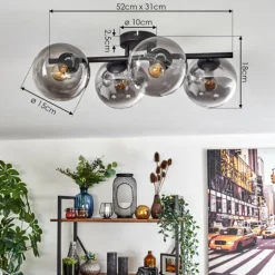 Gastor Plafonnier, Boule lumineuse Clair, Fumé, 4 lumières