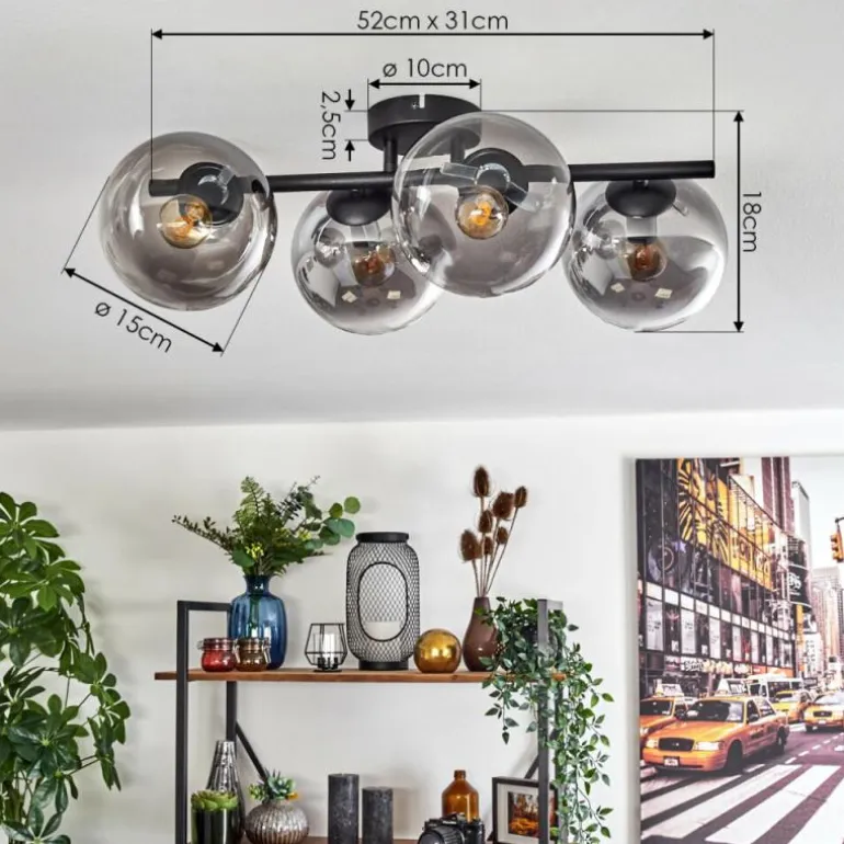 Gastor Plafonnier, Boule lumineuse Clair, Fumé, 4 lumières