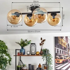 Gastor Plafonnier, Boule lumineuse Ambre, 4 lumières